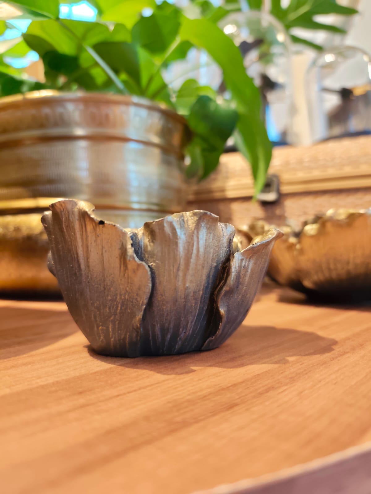 Mini Porta Vela Flor Dourada