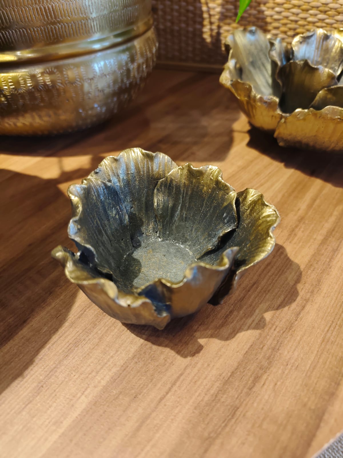 Mini Porta Vela Flor Dourada