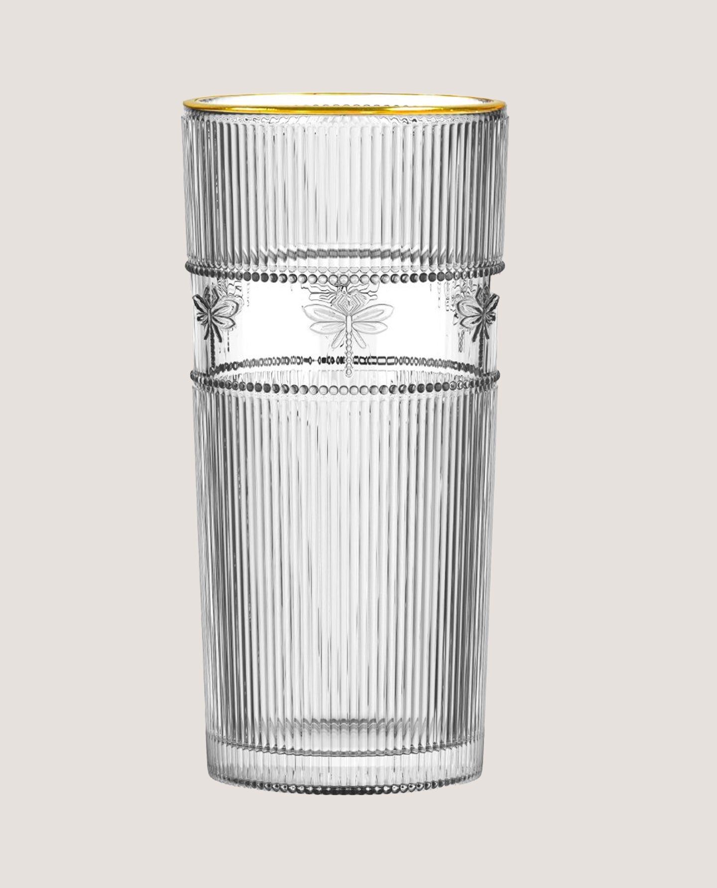 Jogo de 6 Copos Altos Pequenos Voadores Libélula Gold Rim 350ml