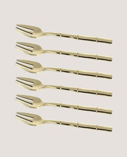 Jogo de 6 Garfos para Bolo Steel Wood Champanhe