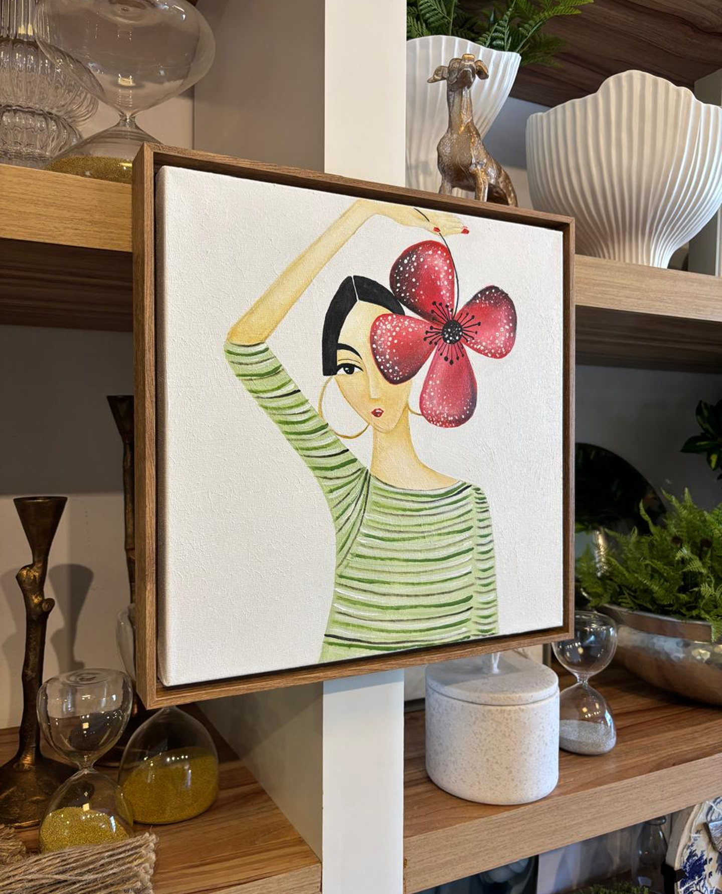 Quadro Abstrato Mulher com Flor